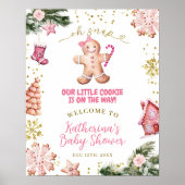 ウィンターピンクのジンジャーブレッド歓迎の看板 ポスター (正面)