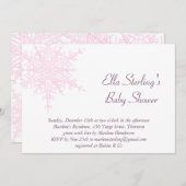 ウィンターピンクのスノーフレークベビーシャワー招待状 招待状 (正面/裏面)