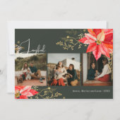 ウィンターピンクの喜び3つの写真クリスマスホリデー シーズンカード (正面)
