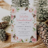 ウィンターピンクの女の子の赤ちゃんシャワー 招待状