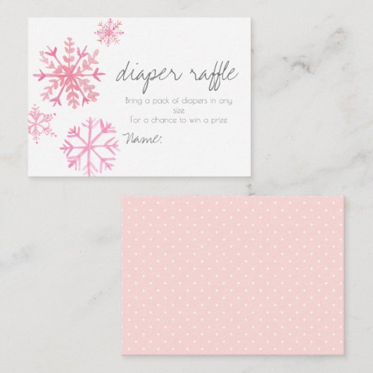 ウィンターピンクの雪のバビーシャワーおむつラッフルカード エンクロージャーカード (正面/裏面)