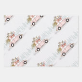 ウィンターピンクカーホリデー紙（名前付き） ラッピングペーパーシート (正面2)