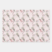 ウィンターピンクガーリーおもしろいホリーブーツクリスマス ラッピングペーパーシート (正面3)