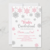 ウィンターピンクスノーフレーク誕生日 招待状 (正面)