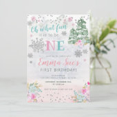 ウィンターピンクスノーフレークOh何おもしろい最初の誕生日 招待状 (スタンド正面)