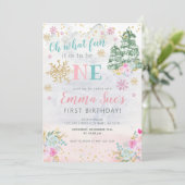 ウィンターピンクスノーフレークOh何おもしろい最初の誕生日I 招待状 (スタンド正面)