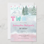ウィンターピンクスノーフレークOh何おもしろい第2誕生日 招待状 (正面)