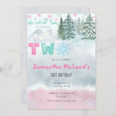ウィンターピンクスノーフレークOh何おもしろい第2誕生日 招待状 (正面/裏面)