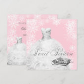 ウィンターピンクスノーフレークSweet sixteenパーティー 招待状 (正面/裏面)