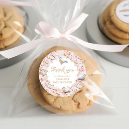 ウィンターピンクフローラガールベビーシャワーありがとう ラウンドシール