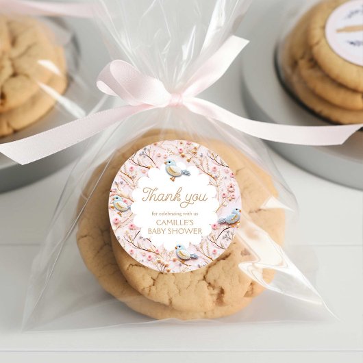 ウィンターピンクフローラガールベビーシャワーありがとう ラウンドシール