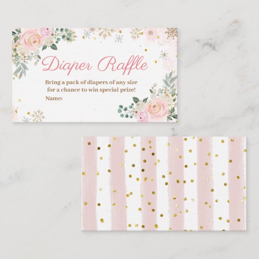 ウィンターピンクフローラスノーフレークおむつラッフル エンクロージャーカード (正面/裏面)