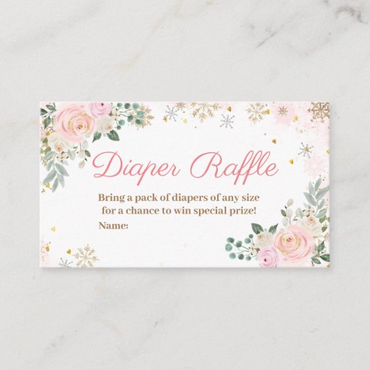 ウィンターピンクフローラスノーフレークおむつラッフル エンクロージャーカード (正面)