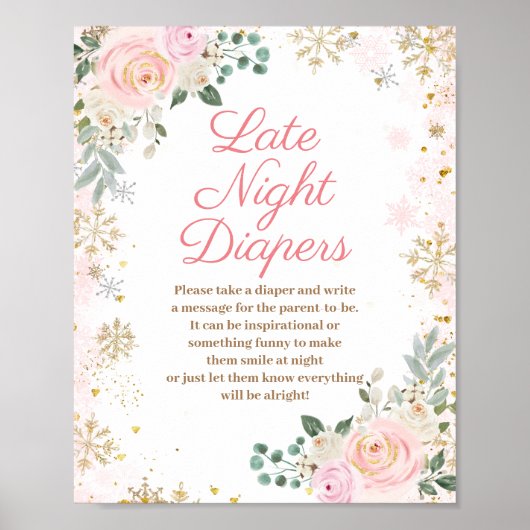 ウィンターピンクフローラスノーフレーク深夜おむつ ポスター (正面)