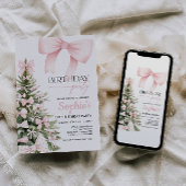 ウィンターピンクボウ誕生日招待状 招待状