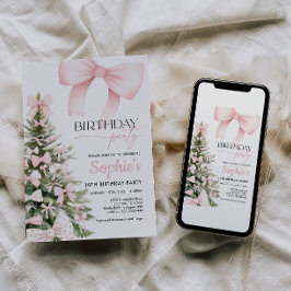 ウィンターピンクボウ誕生日招待状 招待状