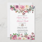 ウィンターピンクマウヴバラフローラパインブランチ結婚ズ 招待状 (正面)