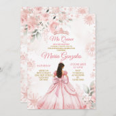 ウィンターピンクローズ金ゴールドフローラプリンセスミクリンセ 招待状 (正面/裏面)