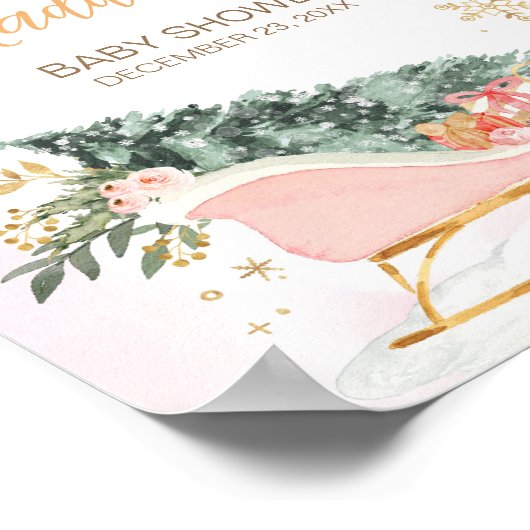 ウィンターピンク金ゴールドスノーフレークウェルカム ポスター (角)