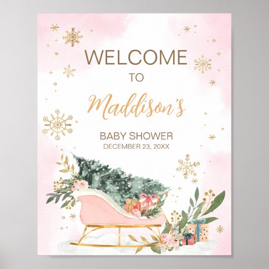 ウィンターピンク金ゴールドスノーフレークウェルカム ポスター (正面)