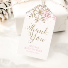 ウィンターピンク金ゴールドスノーフレーク赤ちゃんシャワーメッセージカード ギフトタグ