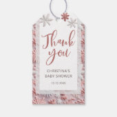 ウィンターピンク銀のスノーフレークエレガントベビーシャワー ギフトタグ (正面)