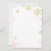 ウィンターピンク&金ゴールドスノーフレーク赤ちゃんシャワー 招待状 (裏面)