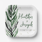 ウィンターピン&ゴールドのクリスマス フェスティブ ウェディング ペーパープレート (正面)