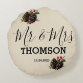 ウィンターピンcones & ベリー ファミリー サラシ枕 ラウンドクッション (裏面)