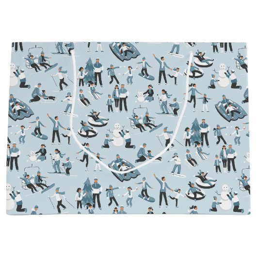 ウィンターファミリーおもしろいクリスマスホリデーパッテン ラージペーパーバッグ (正面)