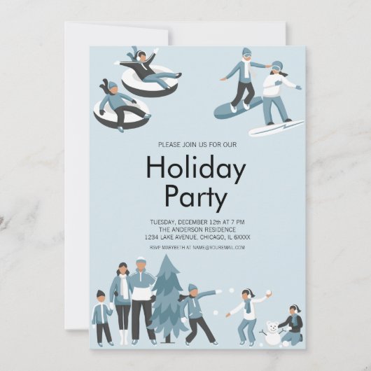 ウィンターファミリーおもしろいクリスマスホリデーパーティー 招待状 (正面)