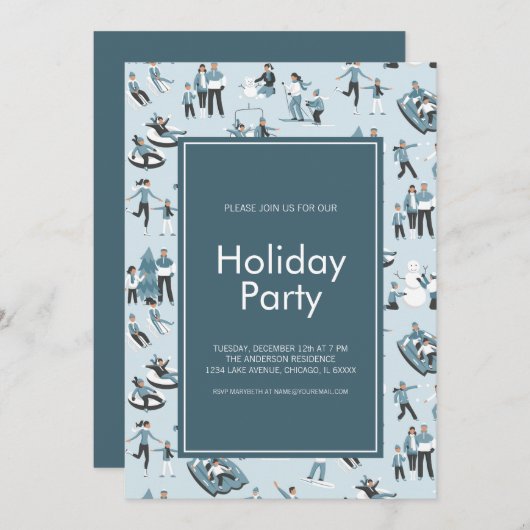 ウィンターファミリーおもしろいクリスマスホリデーパーティー 招待状 (正面/裏面)