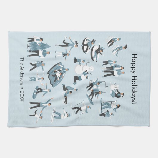 ウィンターファミリーおもしろいクリスマスホリデー キッチンタオル (横)