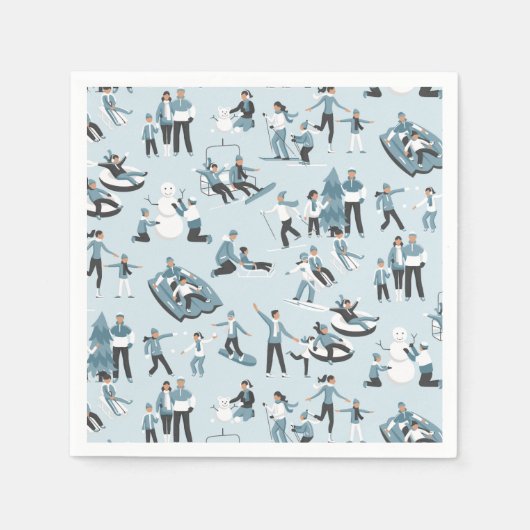 ウィンターファミリーおもしろいクリスマスホリデー スタンダードカクテルナプキン (正面)