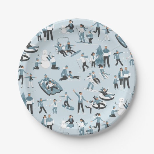 ウィンターファミリーおもしろいクリスマスホリデー ペーパープレート (正面)