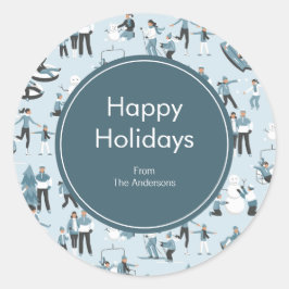 ウィンターファミリーおもしろいクリスマスホリデー ラウンドシール