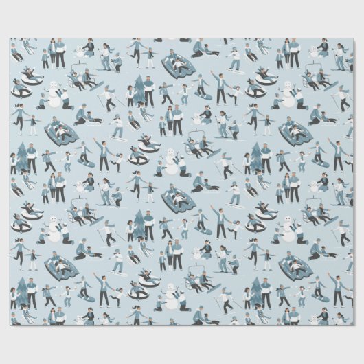 ウィンターファミリーおもしろいクリスマスホリデー ラッピングペーパー (フラット)