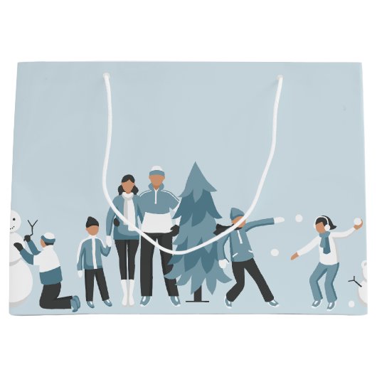 ウィンターファミリーおもしろいクリスマスホリデー ラージペーパーバッグ (正面)