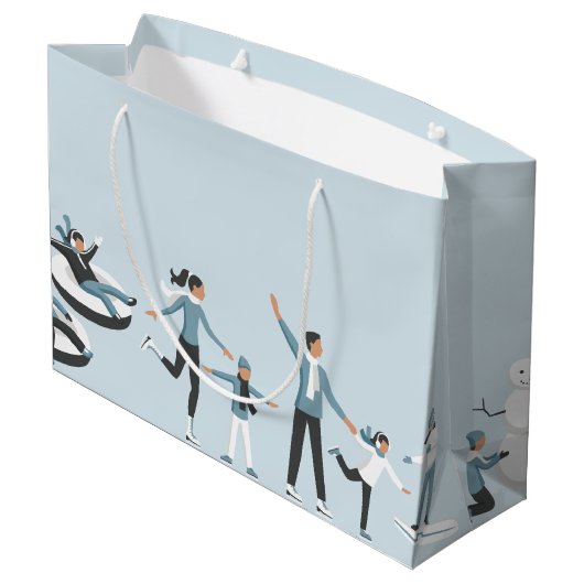 ウィンターファミリーおもしろいクリスマスホリデー ラージペーパーバッグ (裏面アングル)