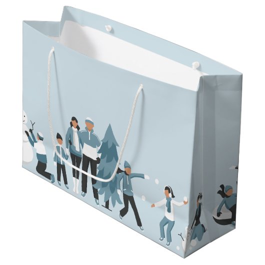 ウィンターファミリーおもしろいクリスマスホリデー ラージペーパーバッグ (正面アングル)