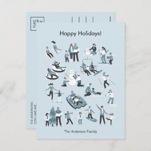 ウィンターファミリーおもしろいクリスマス シーズンポストカード (正面/裏面)
