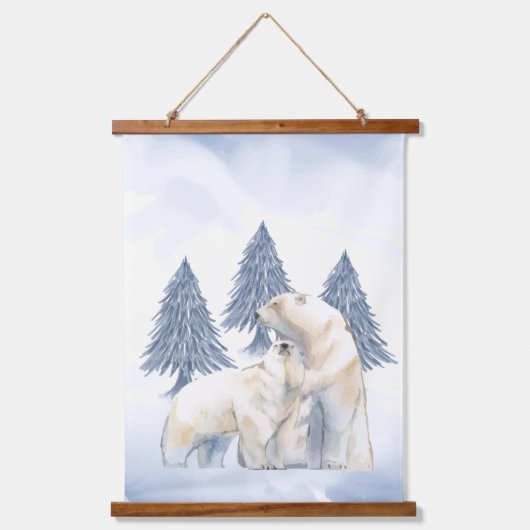 ウィンターファミリーポーラクマ北極子供部屋ウォールデコール 吊り下げ型タペストリー (正面)