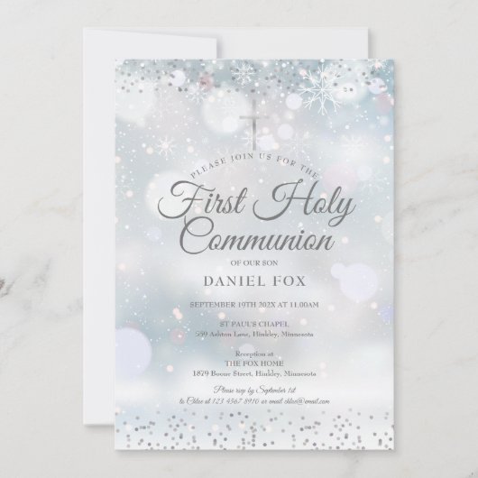 ウィンターファースト聖体拝領シルバー紙吹雪 招待状 (正面)