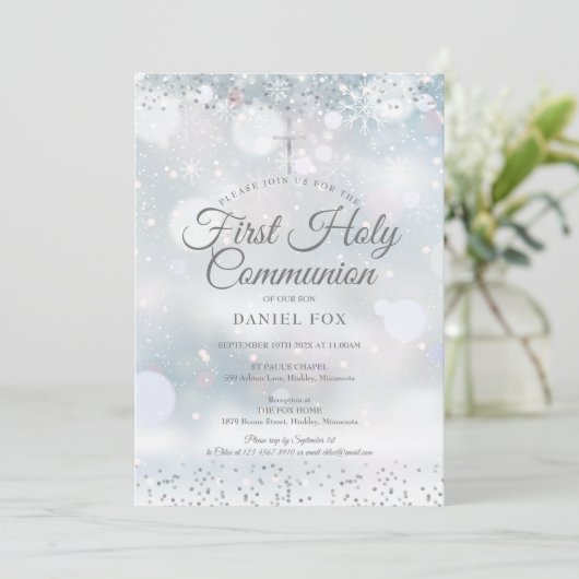 ウィンターファースト聖体拝領シルバー紙吹雪 招待状 (スタンド正面)