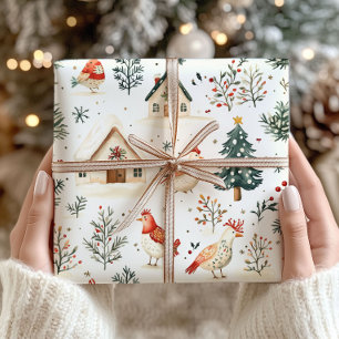 ウィンターファームクリスマスラッピング紙 – 鳥 ラッピングペーパー