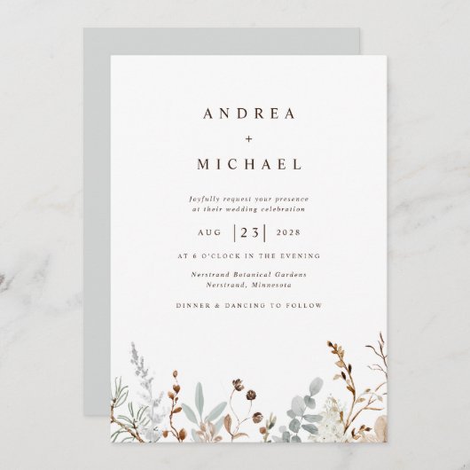 ウィンターフィールドワイルドフラワーボタニッ結婚クス 招待状 (正面/裏面)