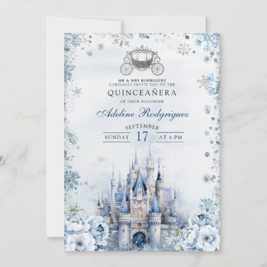 ウィンターフェアユータリーキャッスルキャリッジカンス誕生日 招待状 (正面)