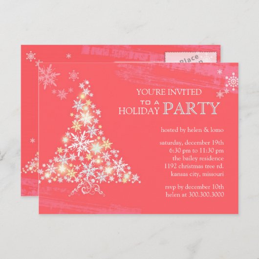 ウィンターフェスティバルピンクホリデーパーティー招待状 インビテーションポストカード (正面/裏面)
