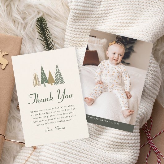 ウィンターフォト子供の誕生日 サンキューカード