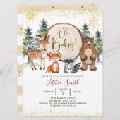 ウィンターフォレストウッドランドオベビーベビーシャワー招待状 招待状 (正面/裏面)